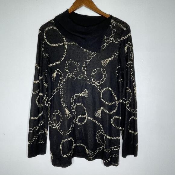 Ruby Rd Sweater Womens Large Metallic Chain Print Long Sleeve Pullover - Picture 1 of 6